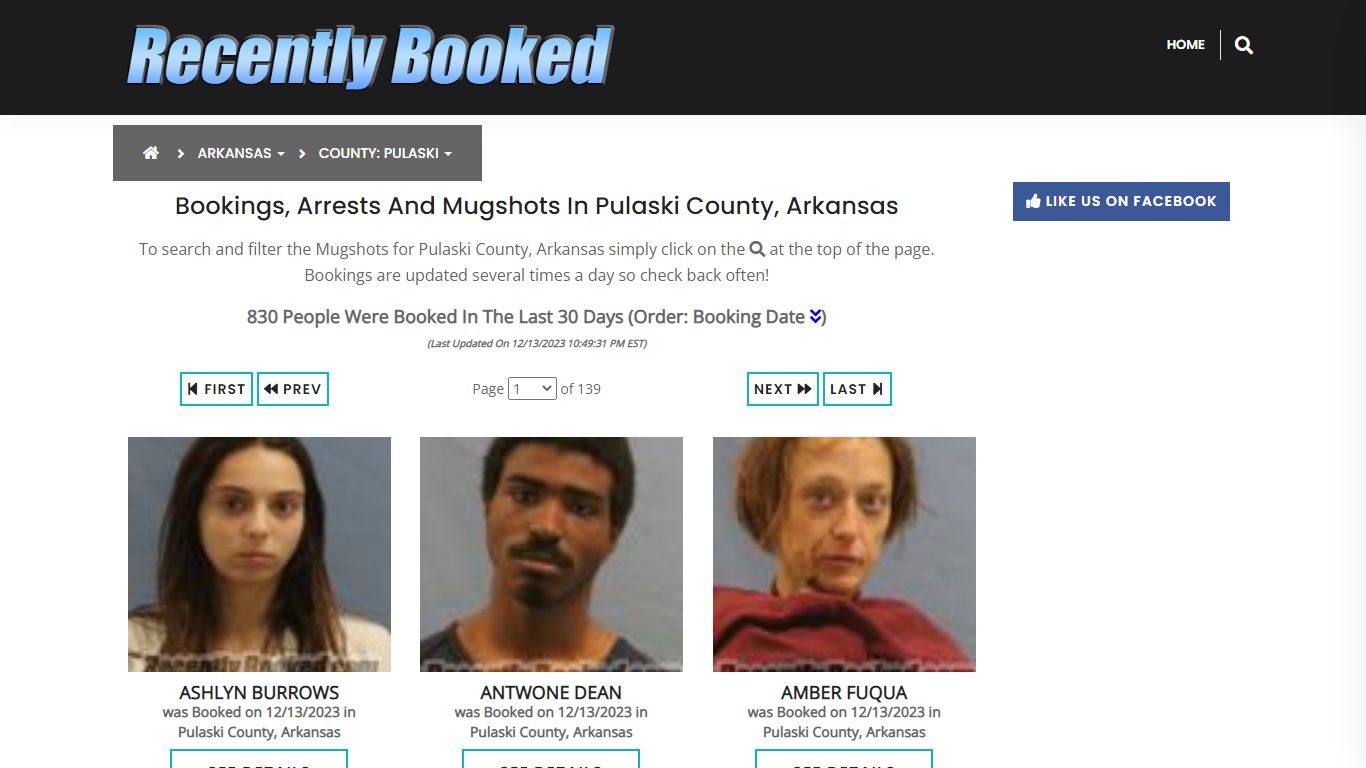 Bookings, Arrests and Mugshots in Pulaski County, Arkansas